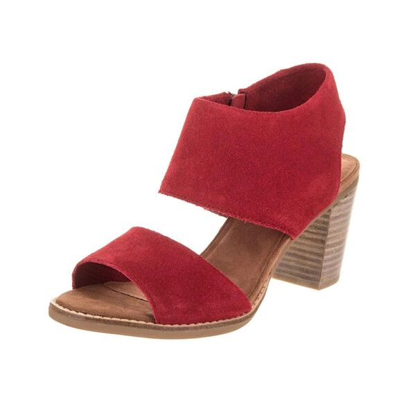 TOMS Women’s Red Suede Majorca Cutout Slingback Block Heel Sandals Size 7.5 - Picture 1 of 9